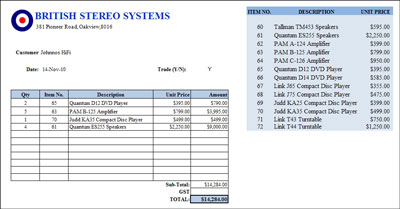 Microsoft Excel 2010 invoice