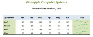 Microsoft Excel 2013 sparkline charts