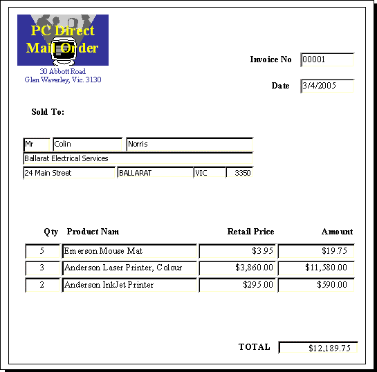 invoice system in Microsoft Access 2003