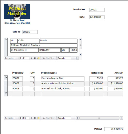 Microsoft Access 2010 invoice system