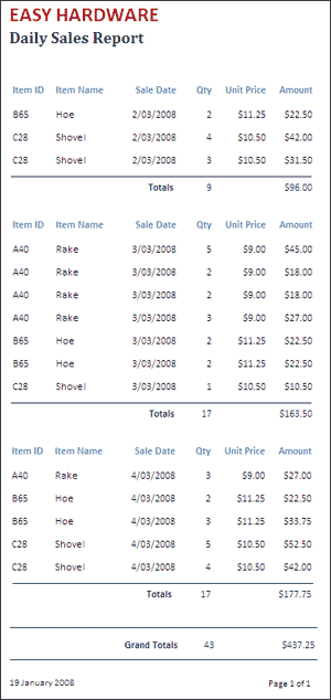 Microsoft Access 2013 report totals